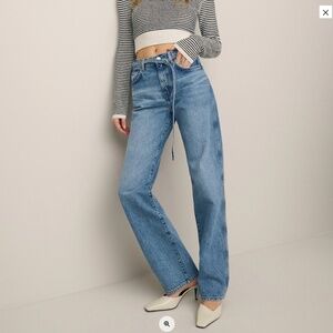 REFORMATION - Val 90s Belted Mid Rise Straight Jeans In Galway Wash